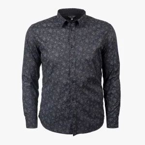 Chemise ml noire imprimé fleuri