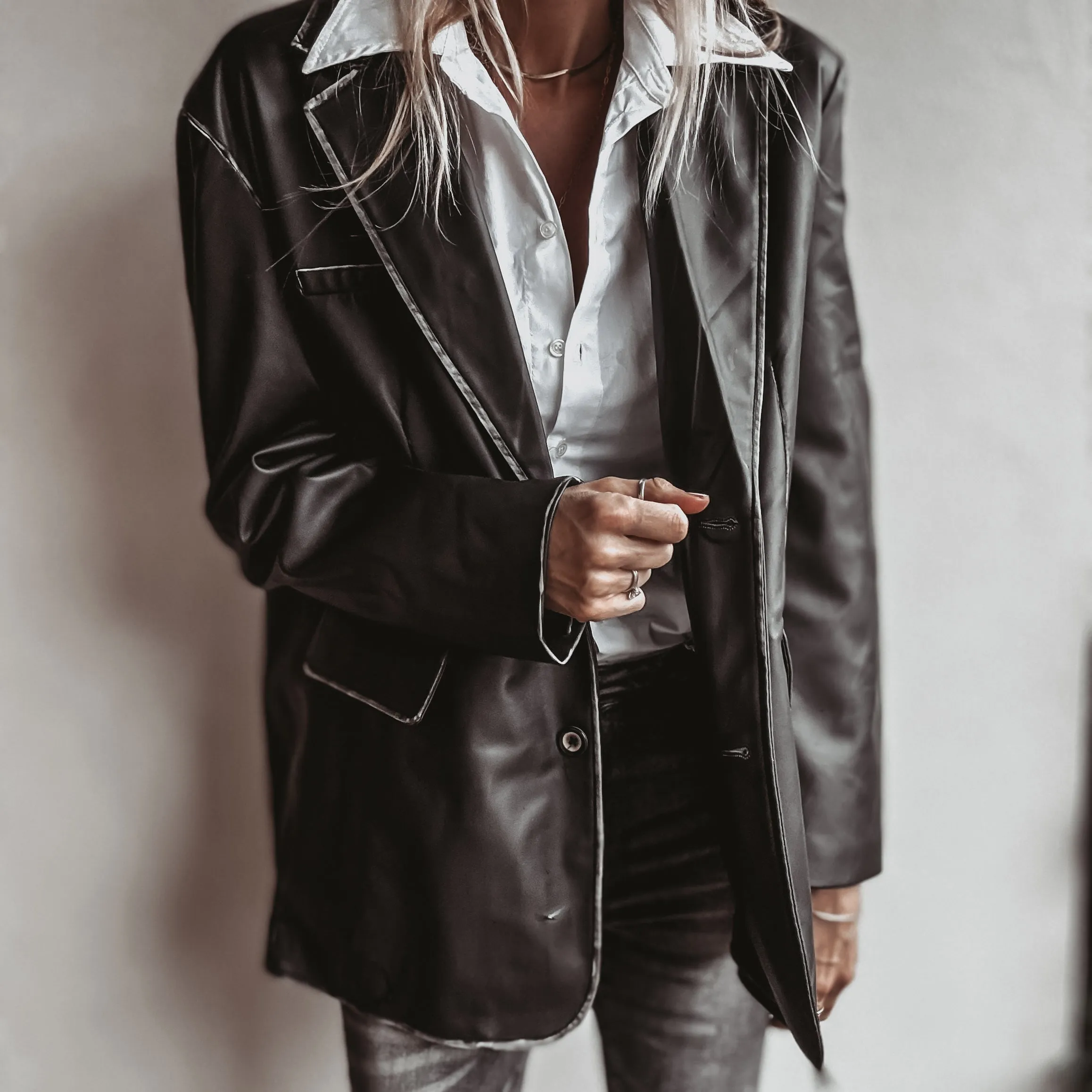 Black faux leather boyfriend blazer *NEW*