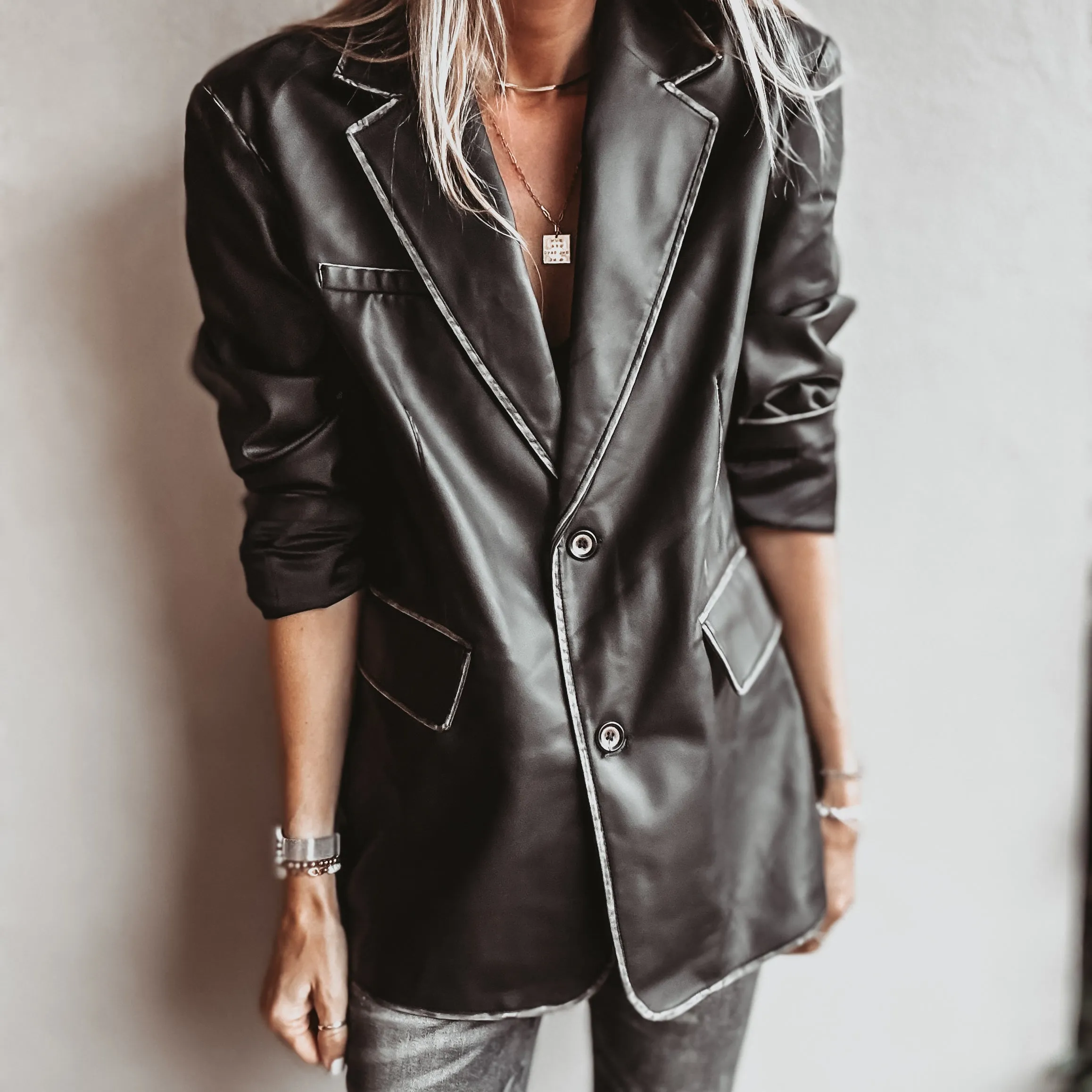 Black faux leather boyfriend blazer *NEW*