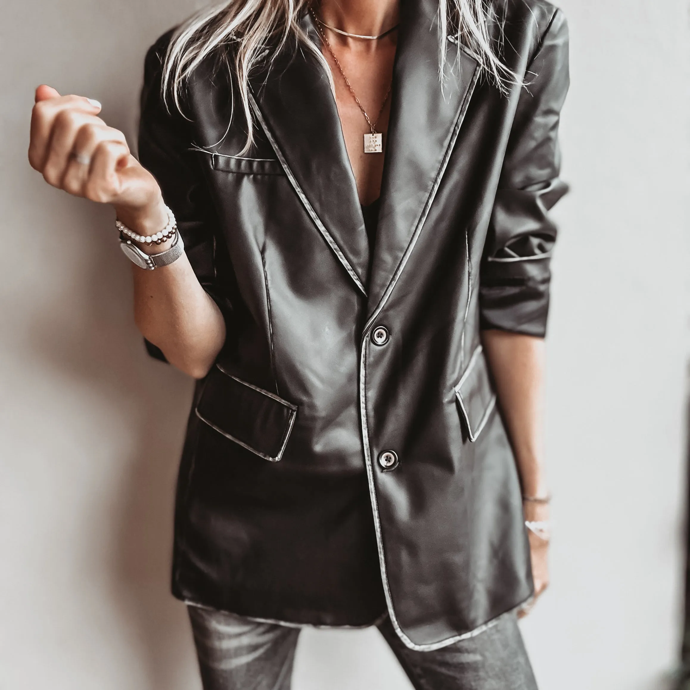 Black faux leather boyfriend blazer *NEW*