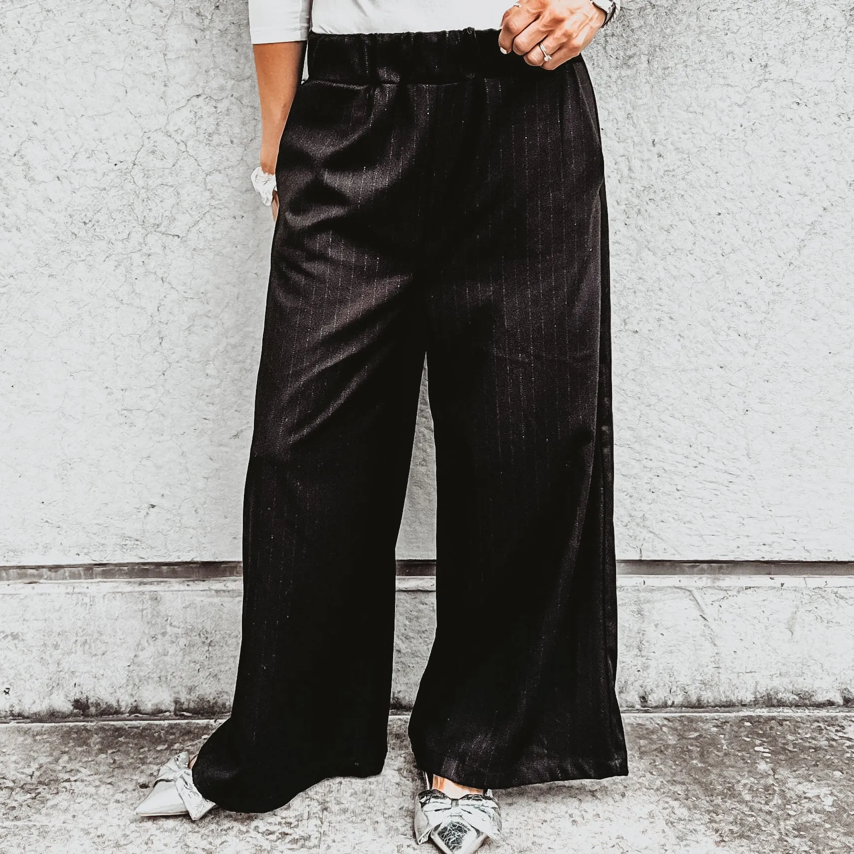 Black glitter pinstripe palazzo pants *NEW*