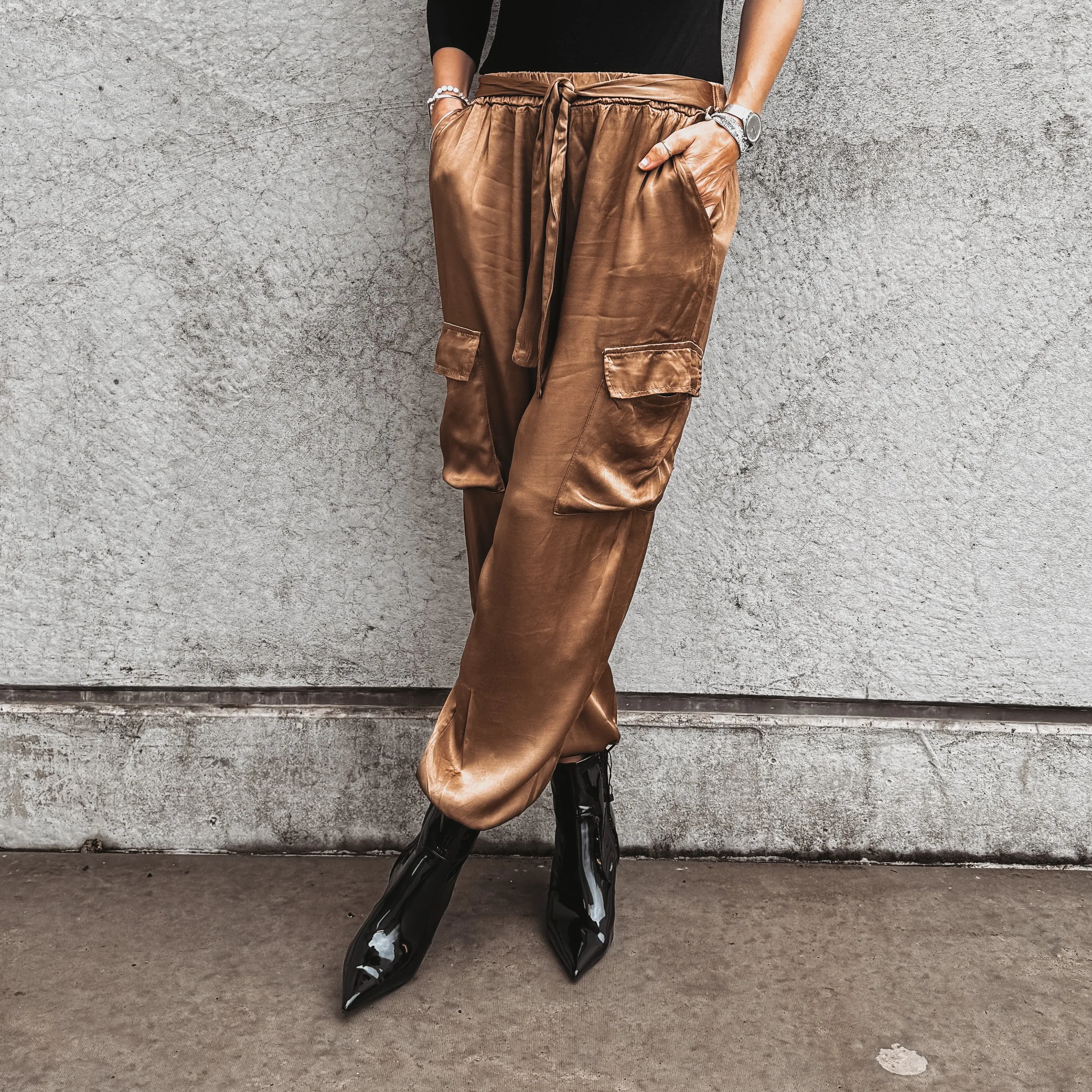 CARAMEL Satin Cargo joggers *NEW*