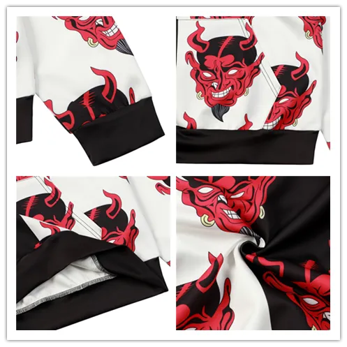 Demon Slayer Men's Black White Patch Stitch Hoodies Autumn New Evil Printed Hooded Sweatshirt Men Casual Plus Size Oodie Sweats