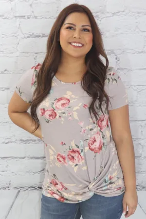 Floral side knot high-low hem top