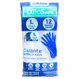 Guante Alfasafe Nitrilo Azul  (L) Paquete x12 pares