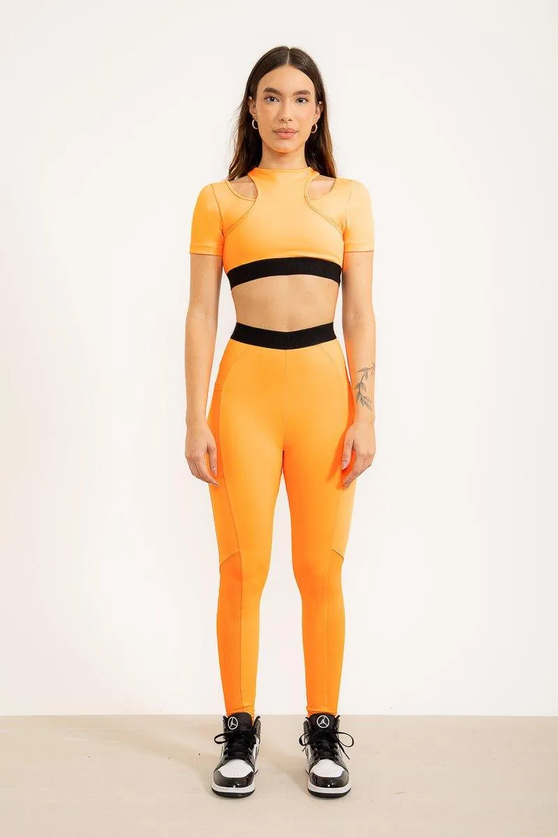 Legging Cubo Essencial bolso duplo lateral EMANA® - Laranja Citrus