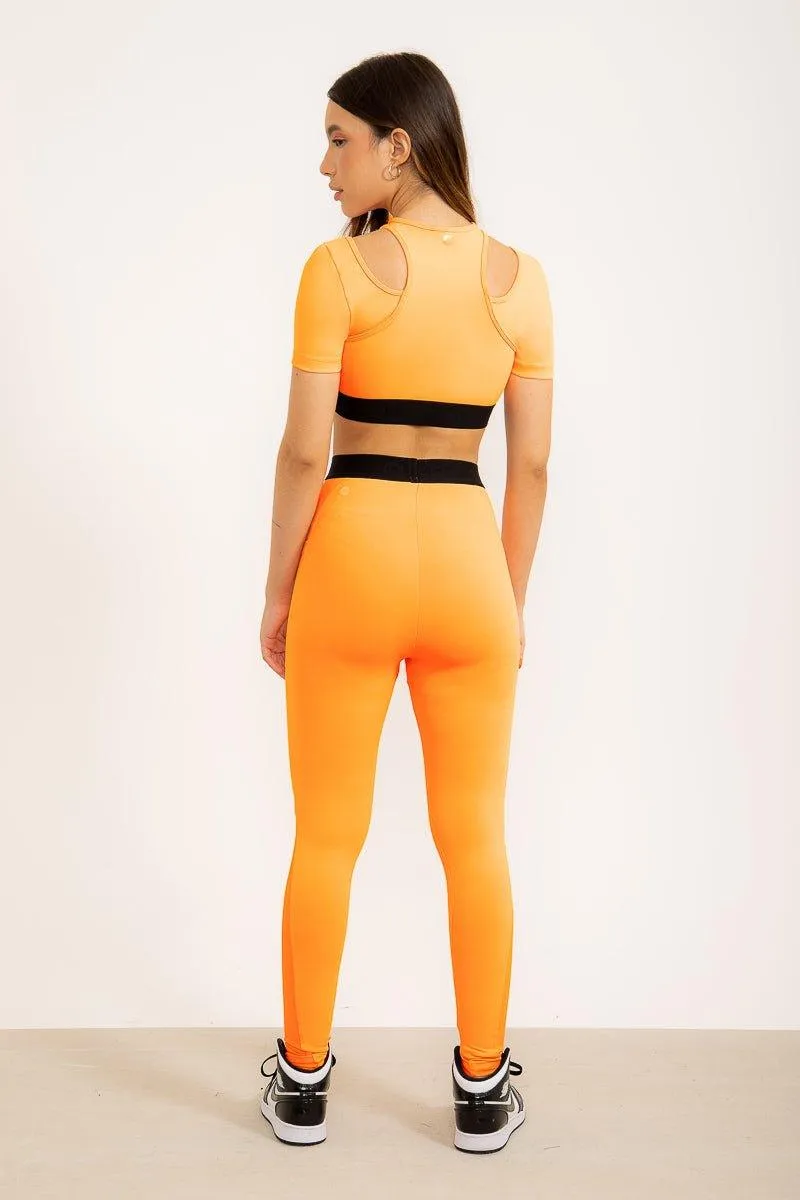 Legging Cubo Essencial bolso duplo lateral EMANA® - Laranja Citrus