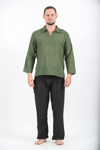 Mens V Neck Collar Yoga Shirt in Olive