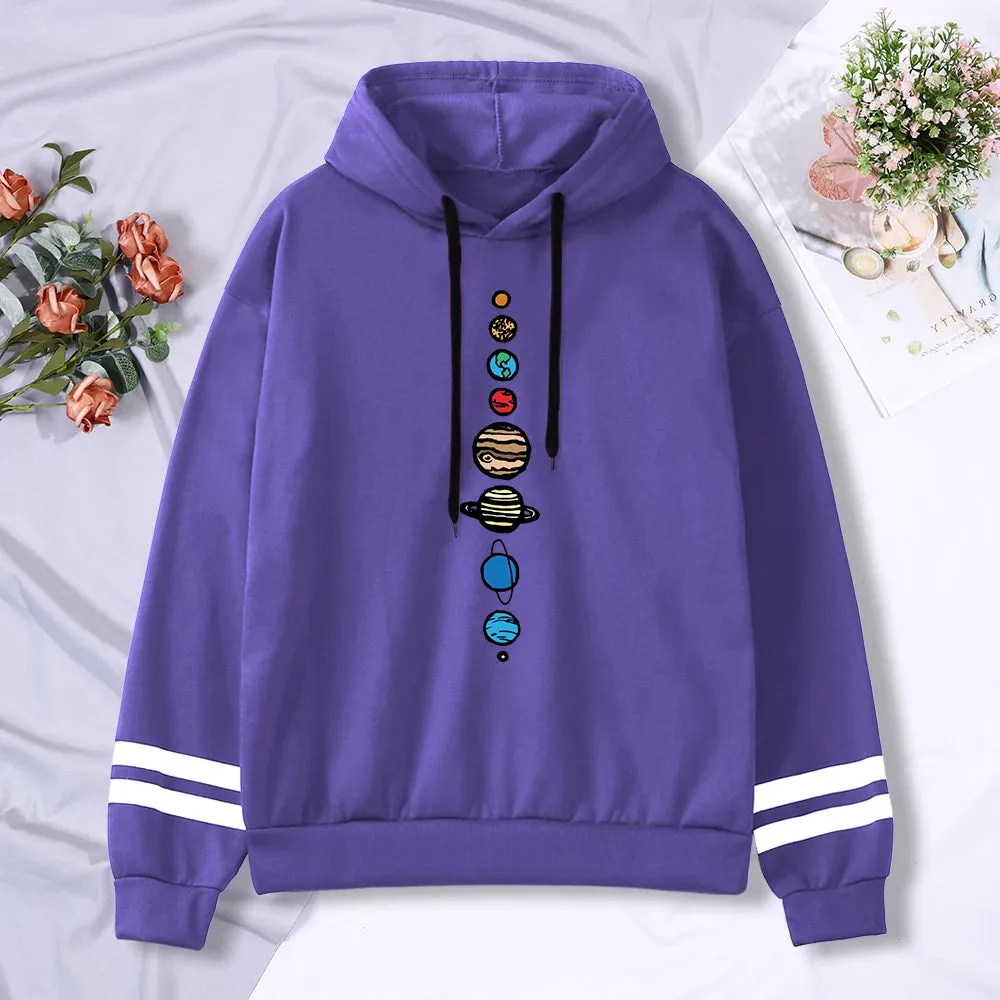 Nine Planets Universe Solar System Print Men Hoodie Loose Pocket Hoody Autumn Oversize Sweatshirt Fashion Casual Pullover Unisex