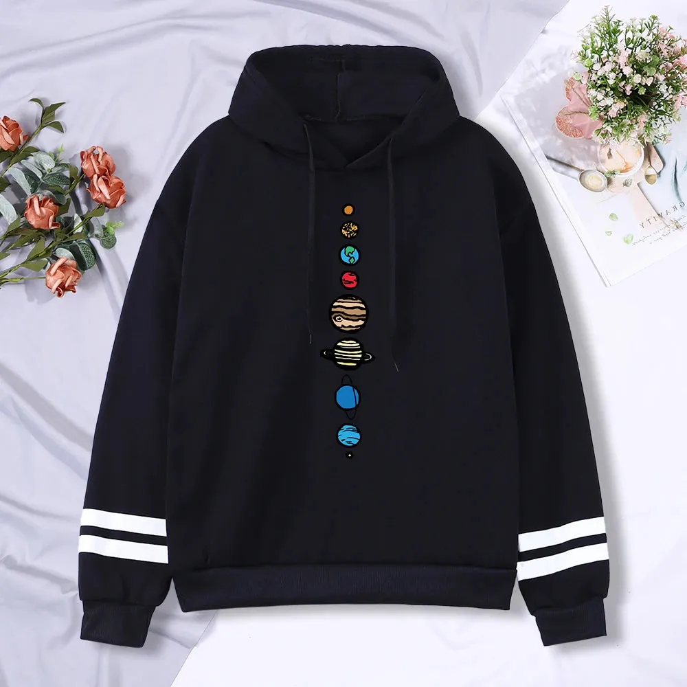 Nine Planets Universe Solar System Print Men Hoodie Loose Pocket Hoody Autumn Oversize Sweatshirt Fashion Casual Pullover Unisex