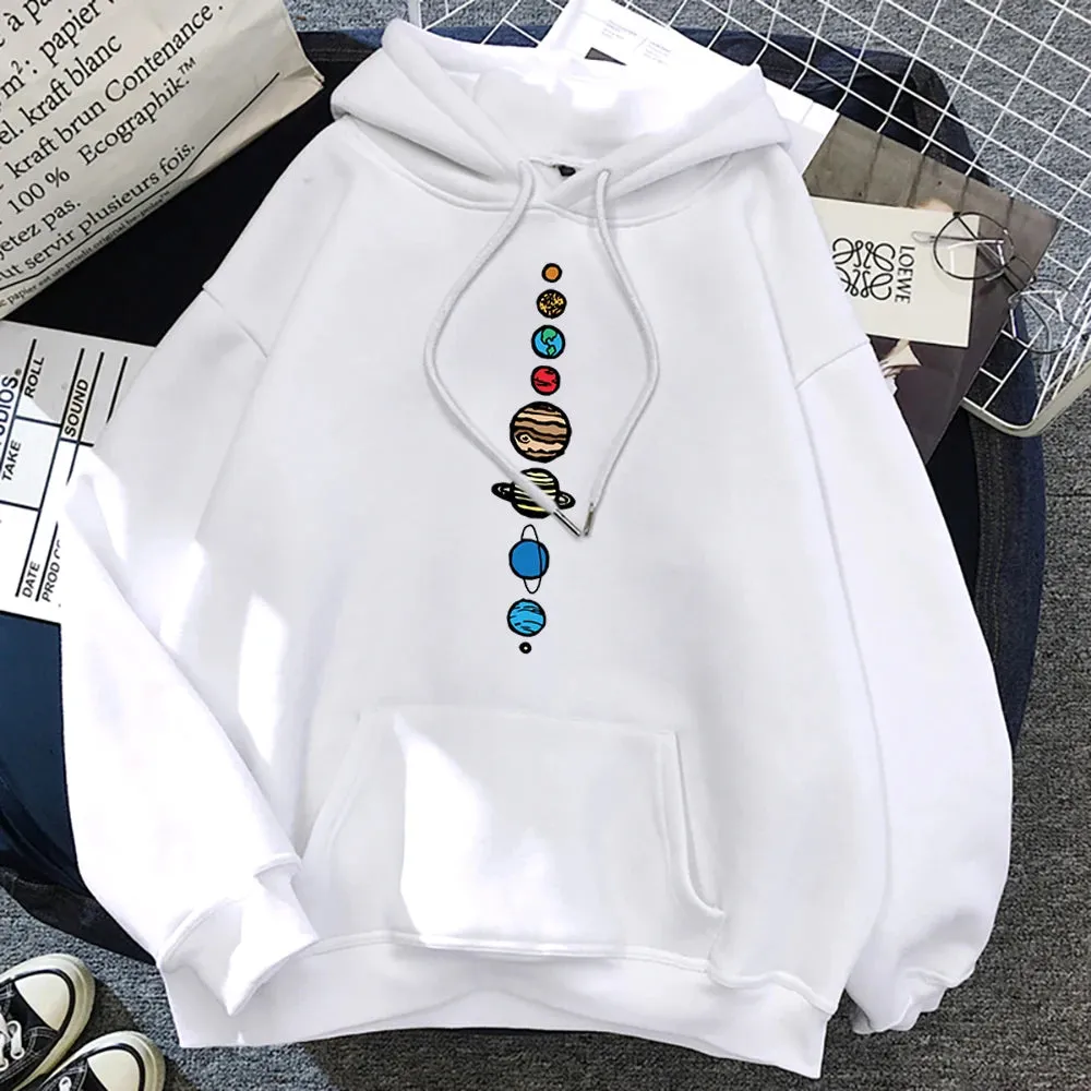 Nine Planets Universe Solar System Print Men Hoodie Loose Pocket Hoody Autumn Oversize Sweatshirt Fashion Casual Pullover Unisex