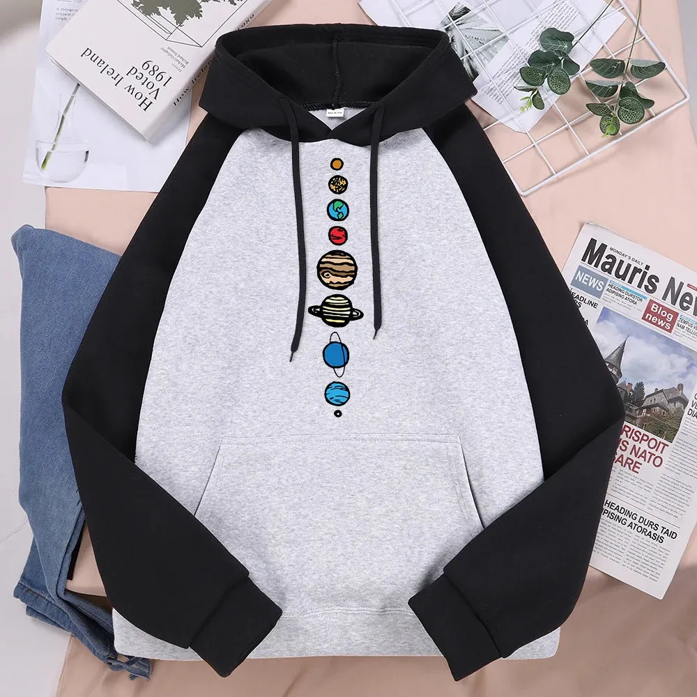 Nine Planets Universe Solar System Print Men Hoodie Loose Pocket Hoody Autumn Oversize Sweatshirt Fashion Casual Pullover Unisex