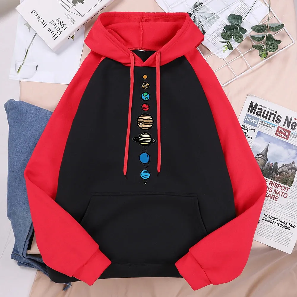 Nine Planets Universe Solar System Print Men Hoodie Loose Pocket Hoody Autumn Oversize Sweatshirt Fashion Casual Pullover Unisex