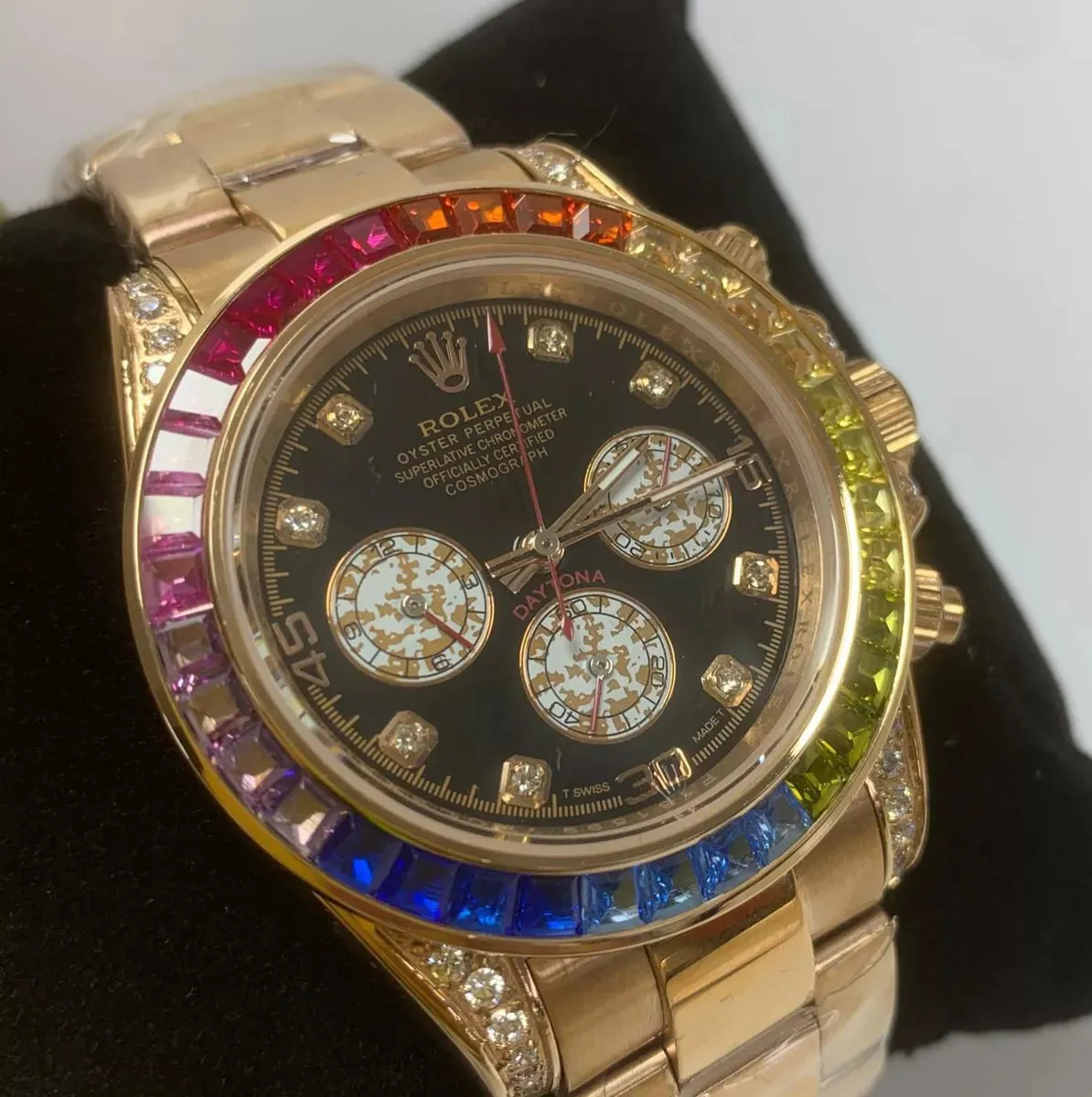 Relógio Rolex Daytona Rainbow Black Dial Yellow