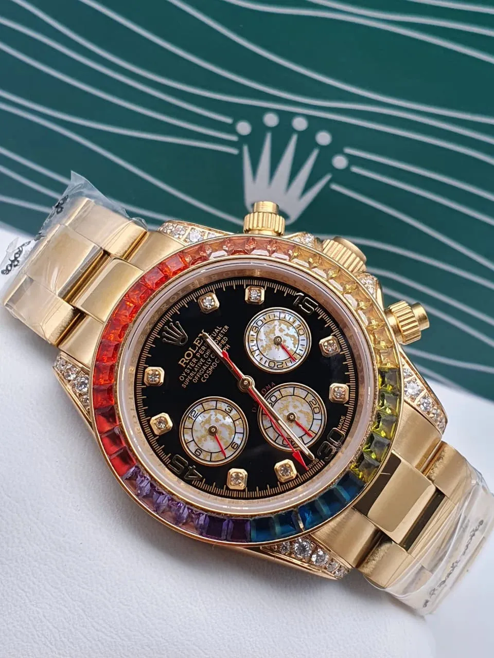 Relógio Rolex Daytona Rainbow Black Dial Yellow