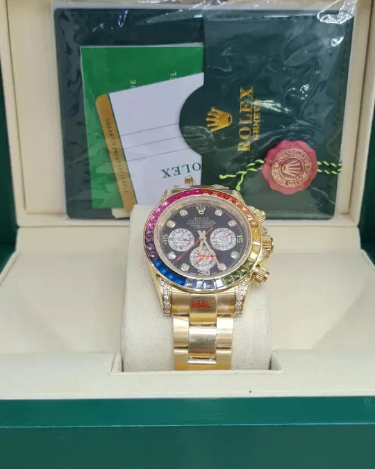 Relógio Rolex Daytona Rainbow Black Dial Yellow