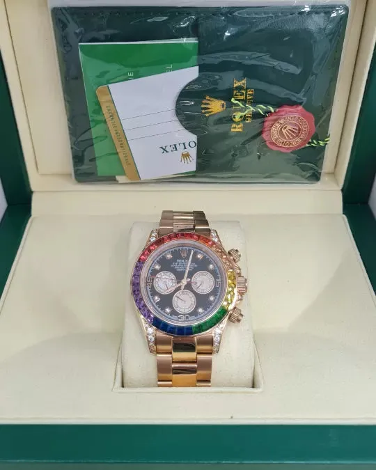 Relógio Rolex Daytona Rainbow Black Dial Yellow