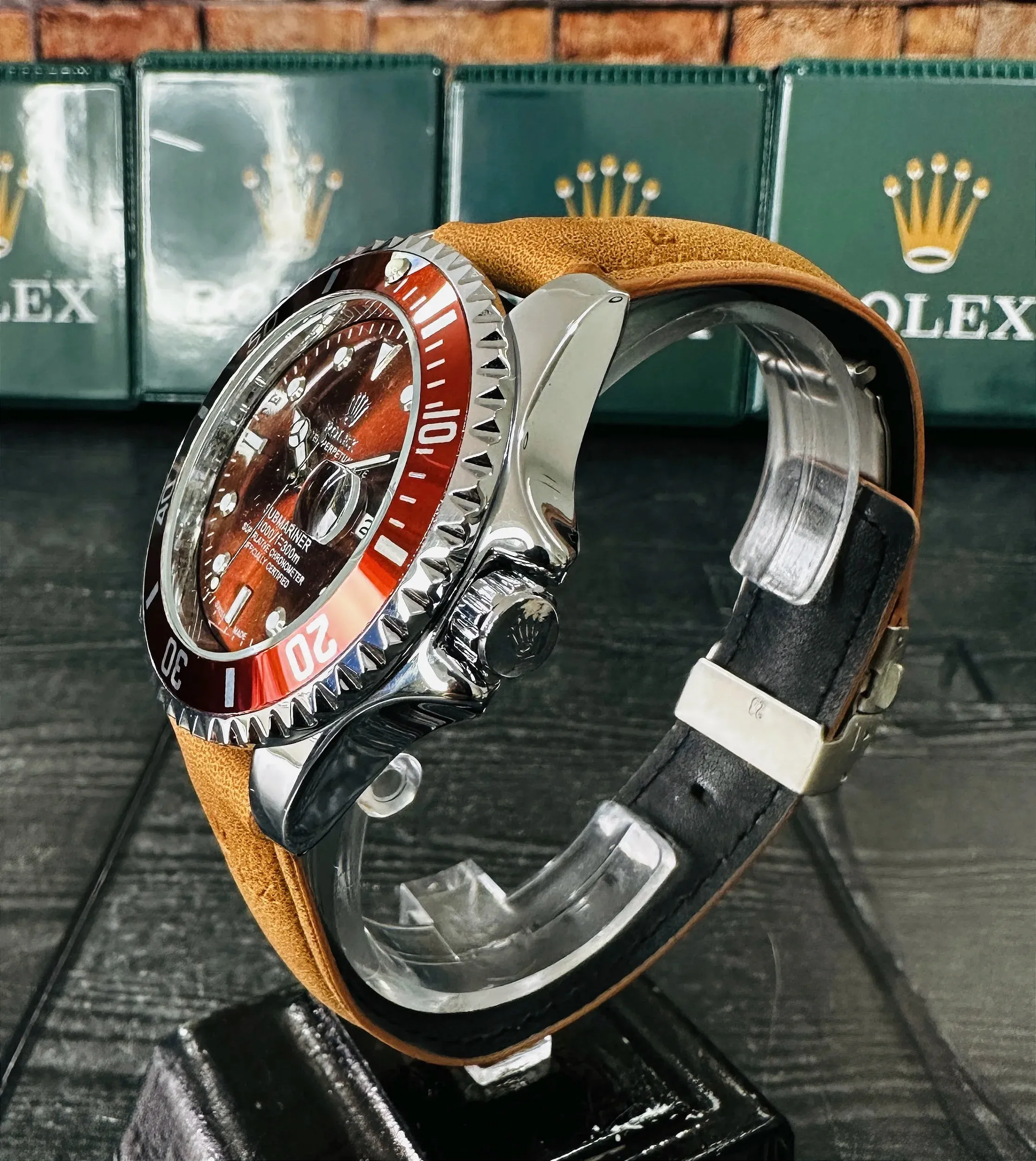 Relógio Rolex Submariner Strap Couro Brown