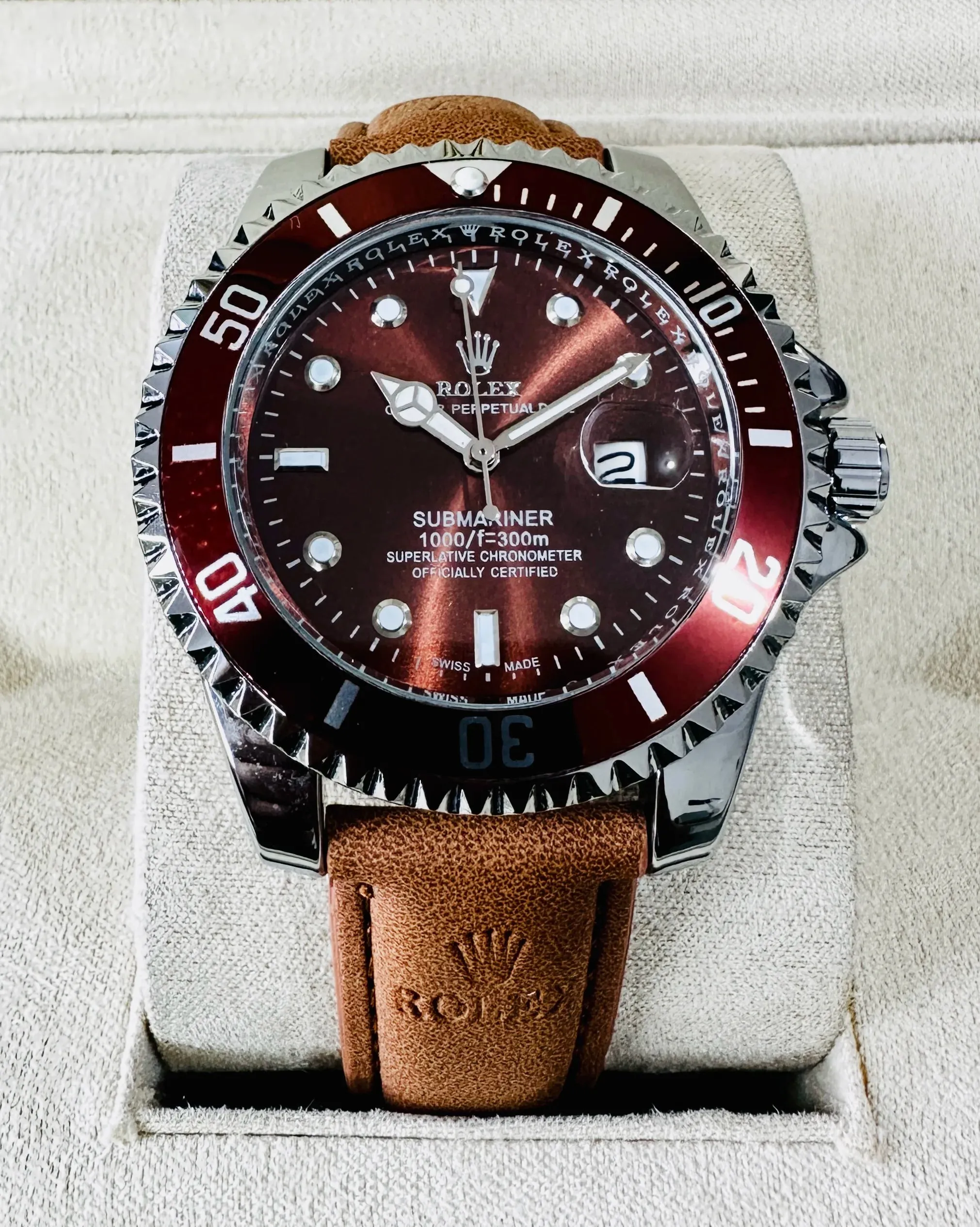 Relógio Rolex Submariner Strap Couro Brown