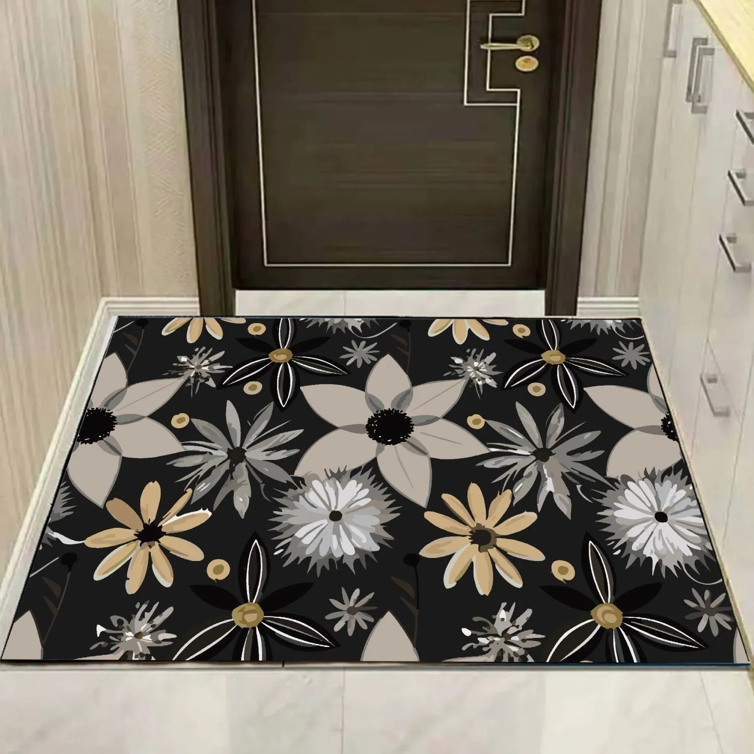 Tapis de sol rectangulaire "Fleurs grises et dorées" (1025)