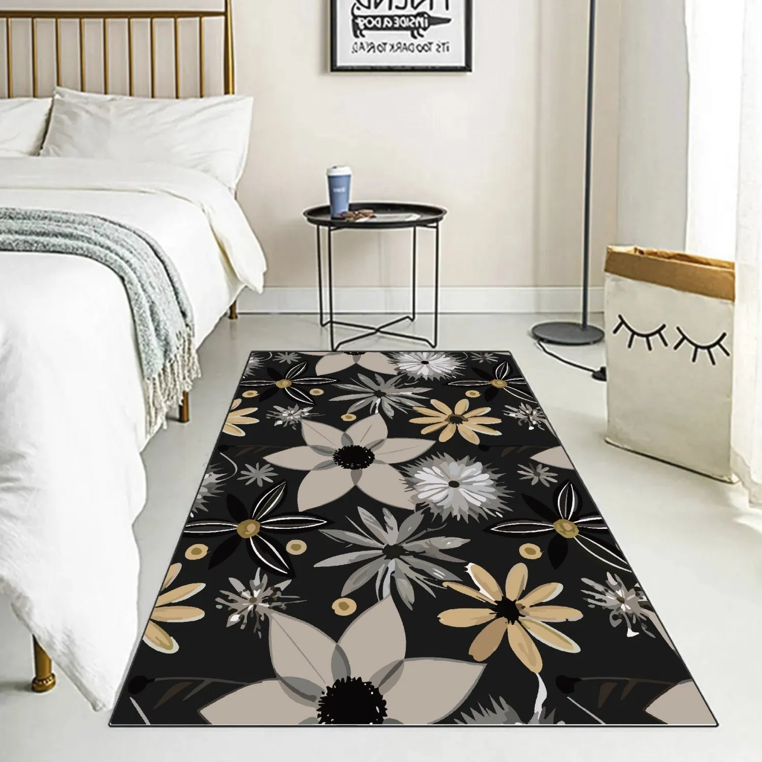 Tapis de sol rectangulaire "Fleurs grises et dorées" (1025)