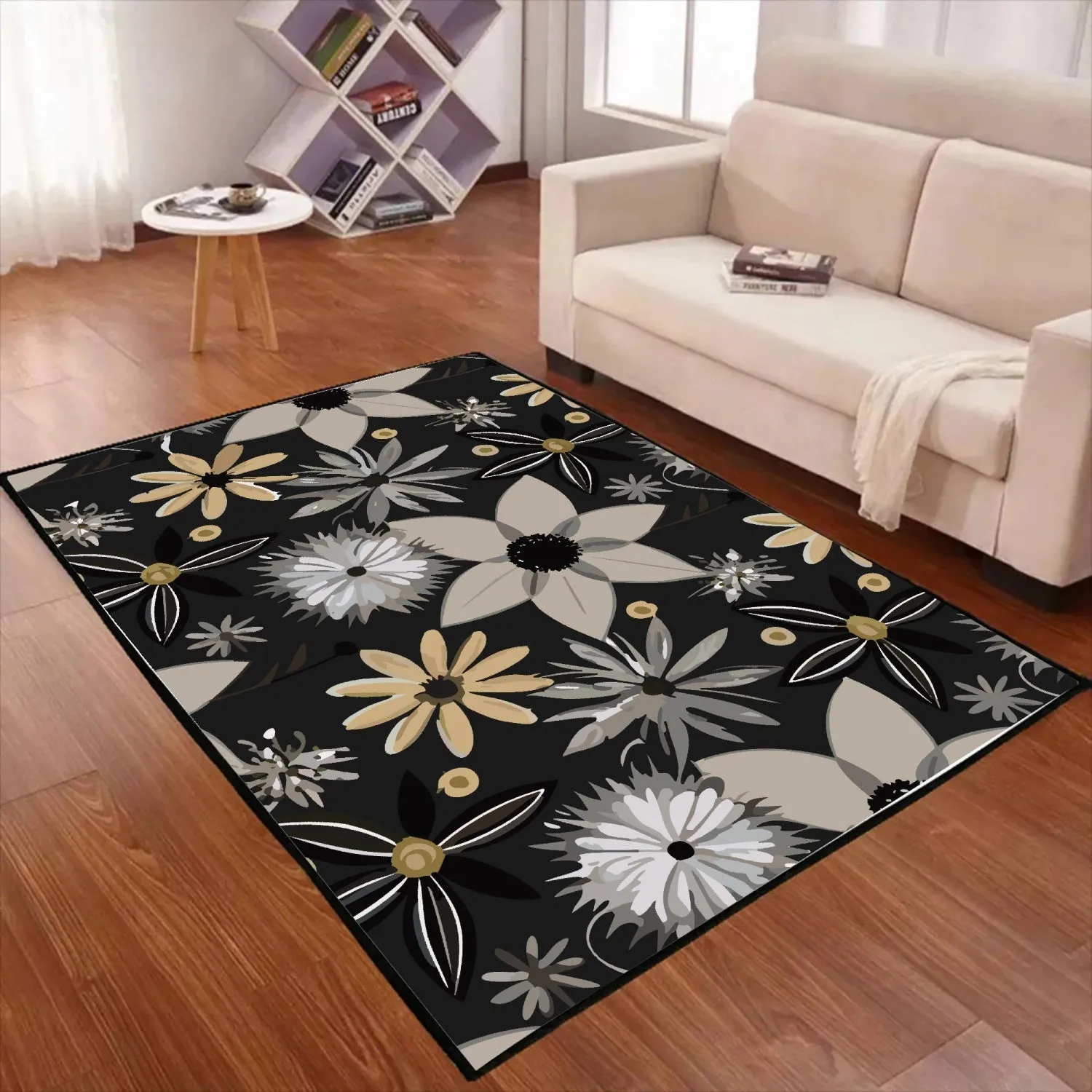 Tapis de sol rectangulaire "Fleurs grises et dorées" (1025)