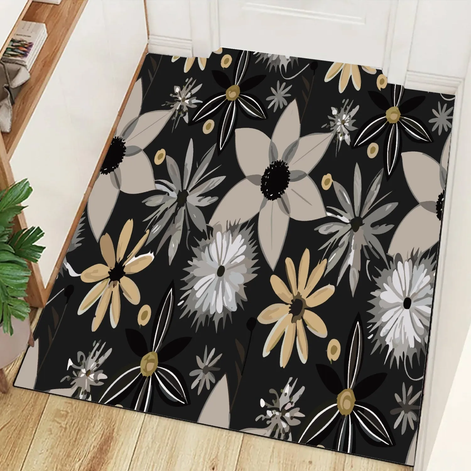 Tapis de sol rectangulaire "Fleurs grises et dorées" (1025)