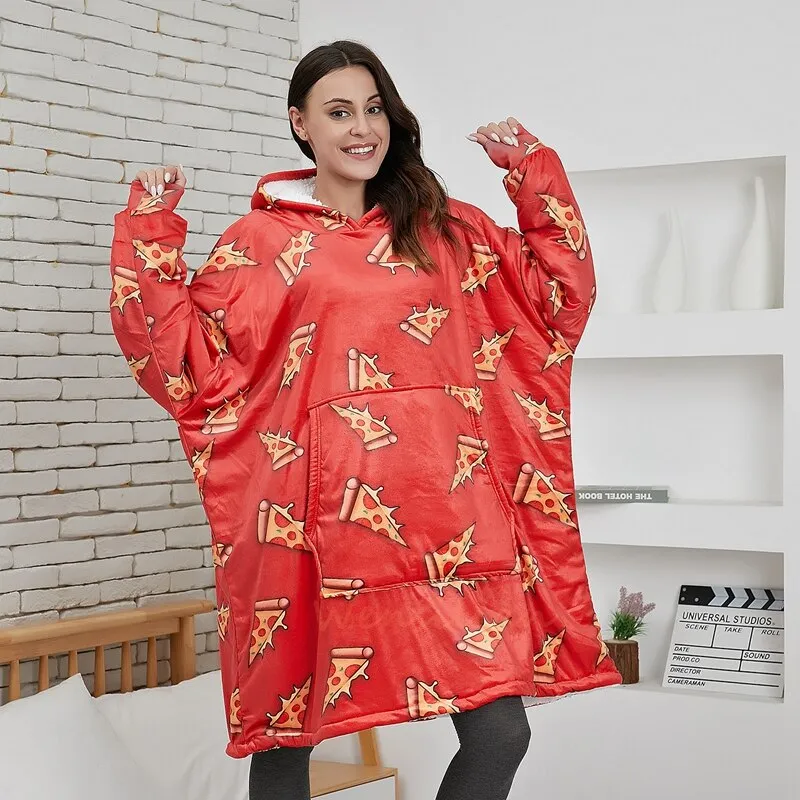 Women Blanket Sweatshirt Robe Winter Hoodies Outdoor Hooded Coats Warm Comfort Bathrobe Christmas Fleece Blanket Sudadera Mujer