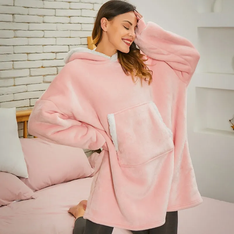 Women Blanket Sweatshirt Robe Winter Hoodies Outdoor Hooded Coats Warm Comfort Bathrobe Christmas Fleece Blanket Sudadera Mujer