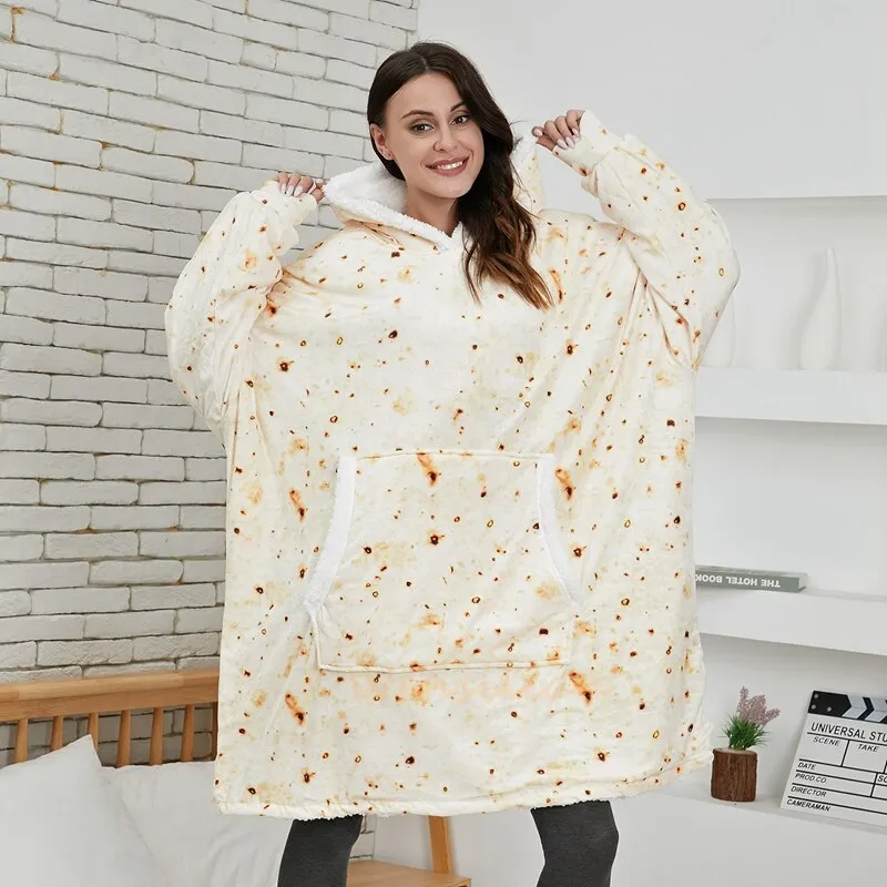 Women Blanket Sweatshirt Robe Winter Hoodies Outdoor Hooded Coats Warm Comfort Bathrobe Christmas Fleece Blanket Sudadera Mujer